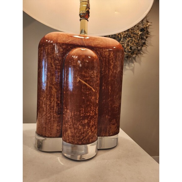 RARE MIDCENTURY KARL SPRINGER PARCHMENT & LUCITE BASE TABLE LAMP - Picture 3 of 10